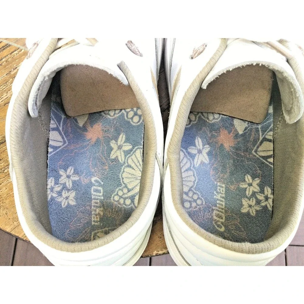Olukai Ha'upu US 7 Full Grain Leather Sneaker Tennis Shoe Slide White Gold EU 37